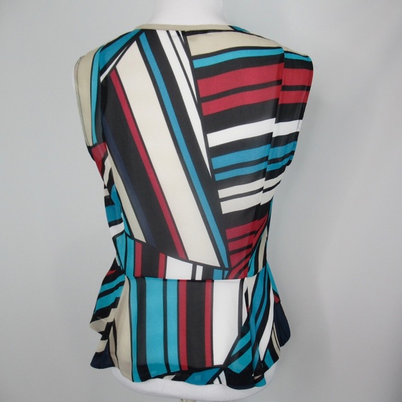 DKNYC Sheer Peplum Striped Multicolored Blouse Sleeveless Button Front Women’s 8 - Picture 5 of 12